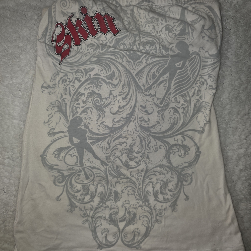 Skin Cream and Gray Graphic Top